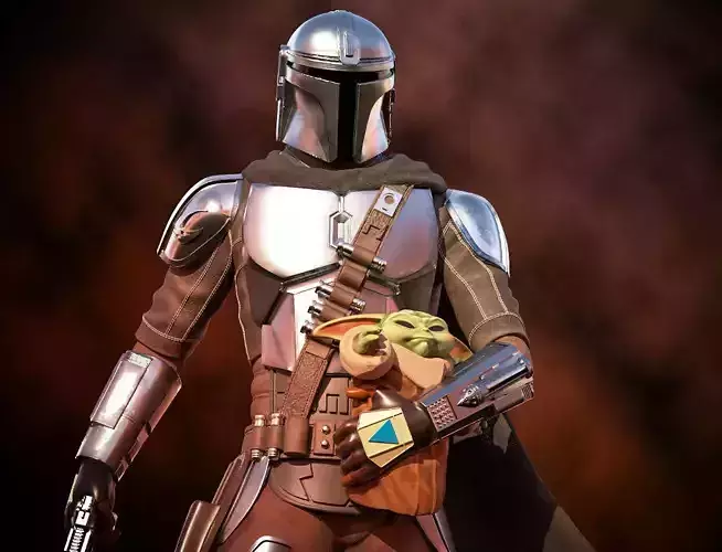 Fanart Mandalorian - Mando and Grogu Statue 3D print model