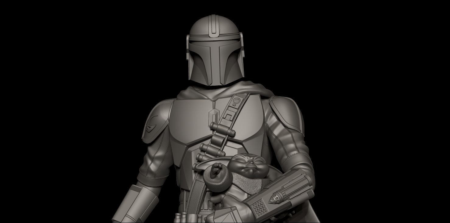 Fanart Mandalorian - Mando and Grogu Statue 3D print model_7