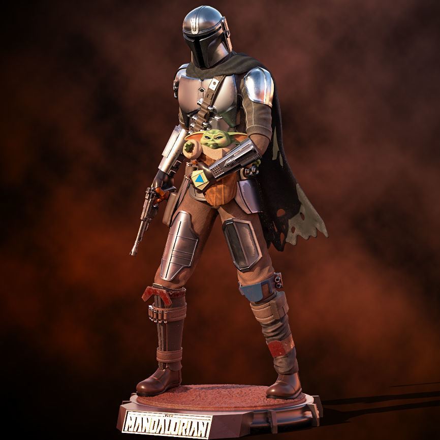 Fanart Mandalorian - Mando and Grogu Statue 3D print model_3