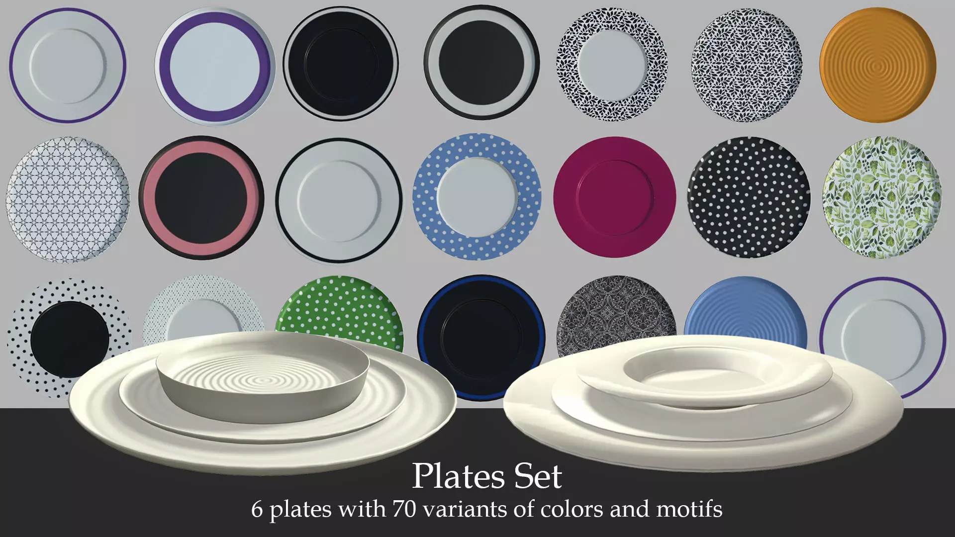 plate set with different measurements Low-poly 3D model