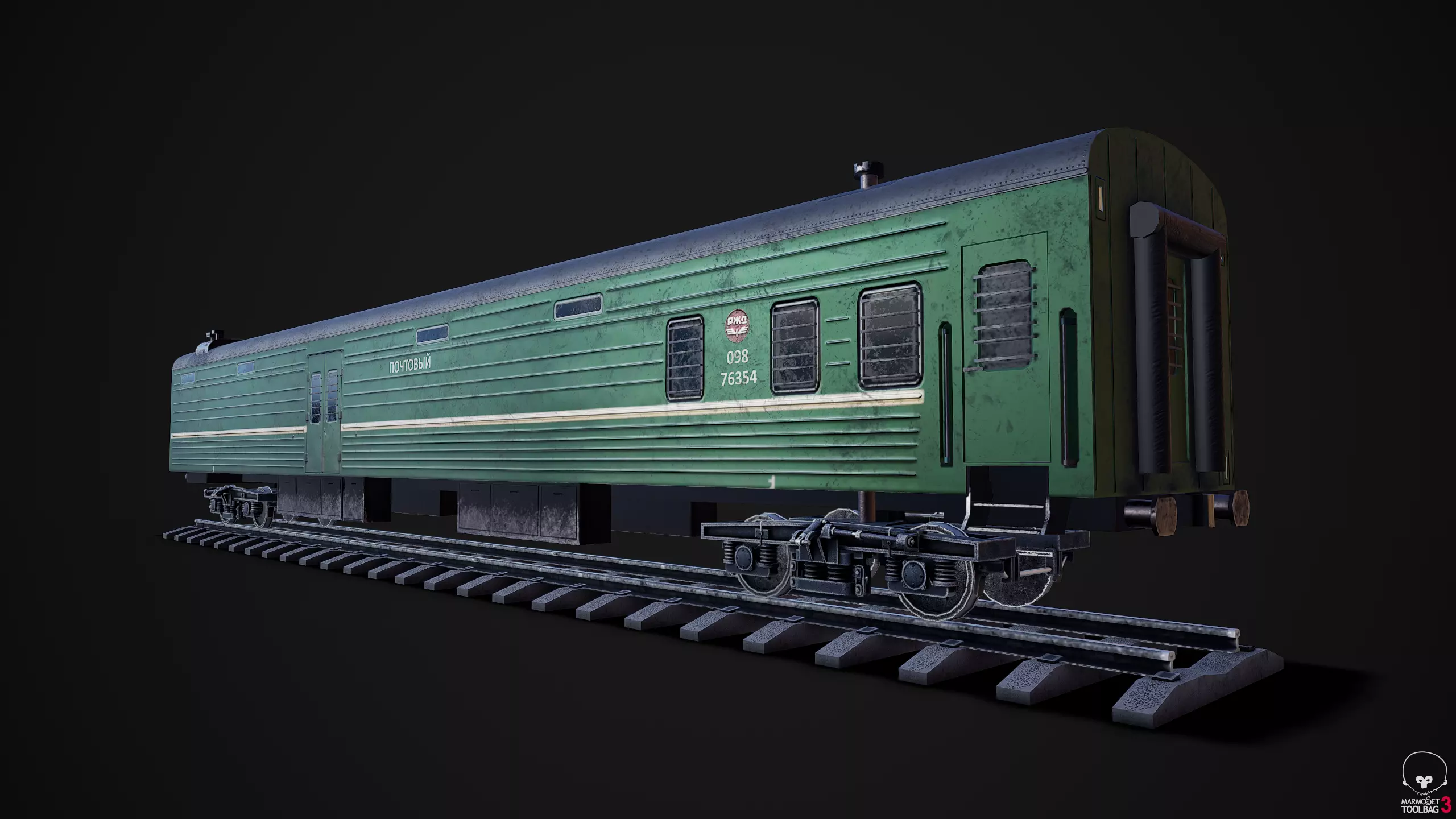 Russian mail rail car Low-poly 3D model_0
