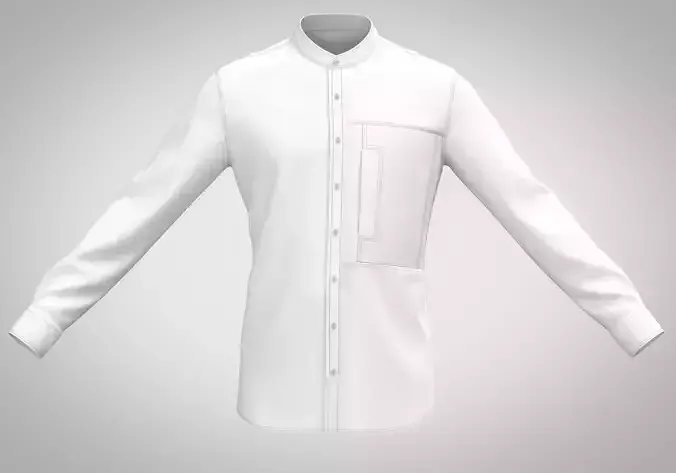 WHITE SHARP COLLAR SHIRT WITH FANCY POCKET