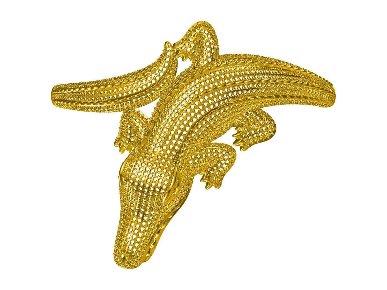 CROCODILE gold - plated alligator ring 3D print model_2