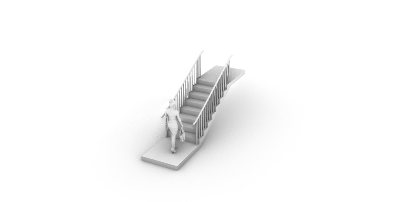 Architectural Linear Stairs with Handrail 3D model_79