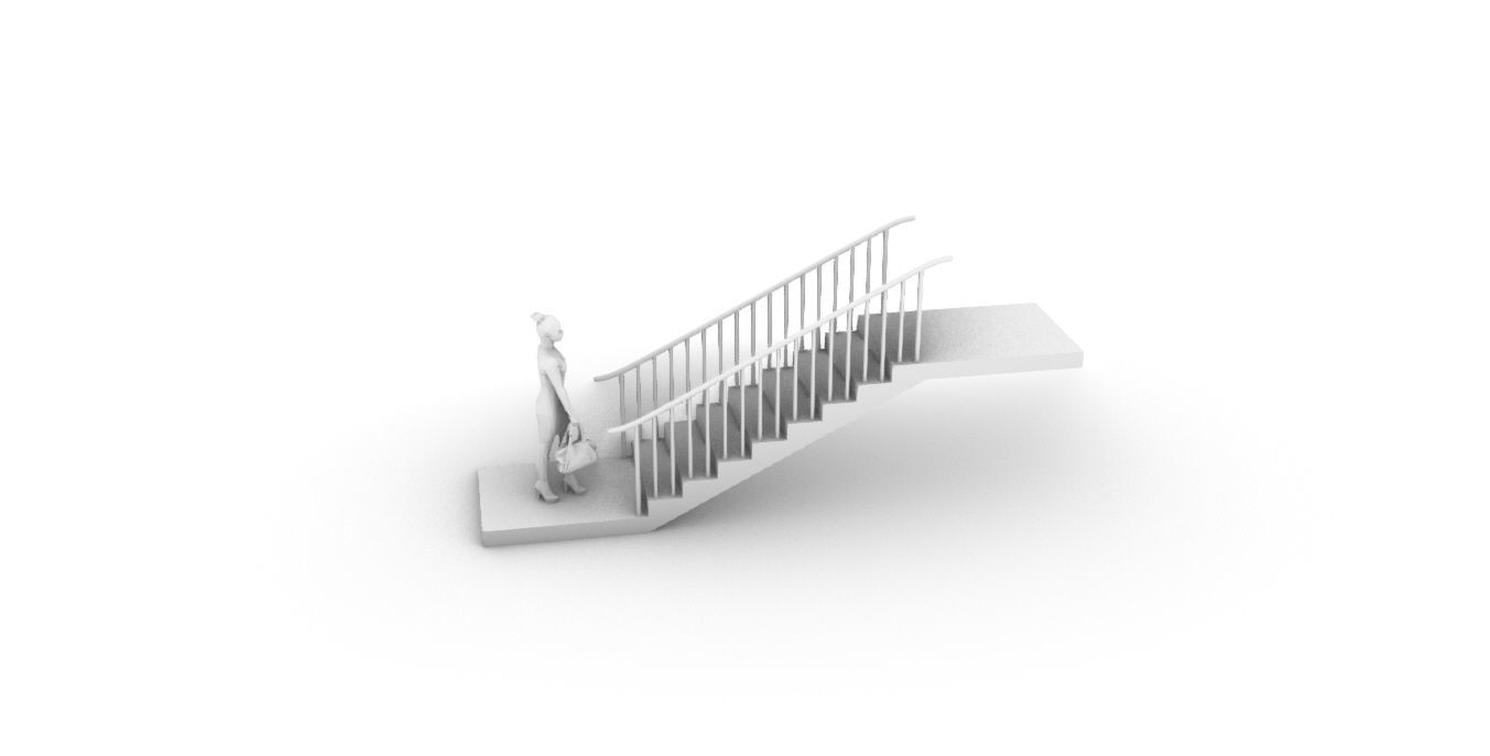 Architectural Linear Stairs with Handrail 3D model_62