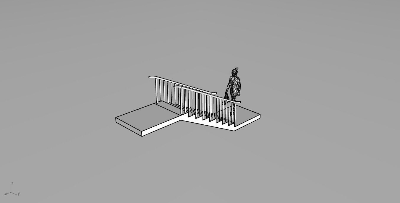 Architectural Linear Stairs with Handrail 3D model_90