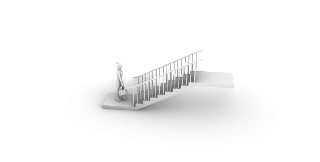 Architectural Linear Stairs with Handrail 3D model_63