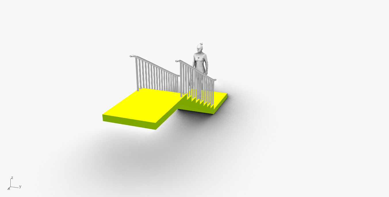 Architectural Linear Stairs with Handrail 3D model_9