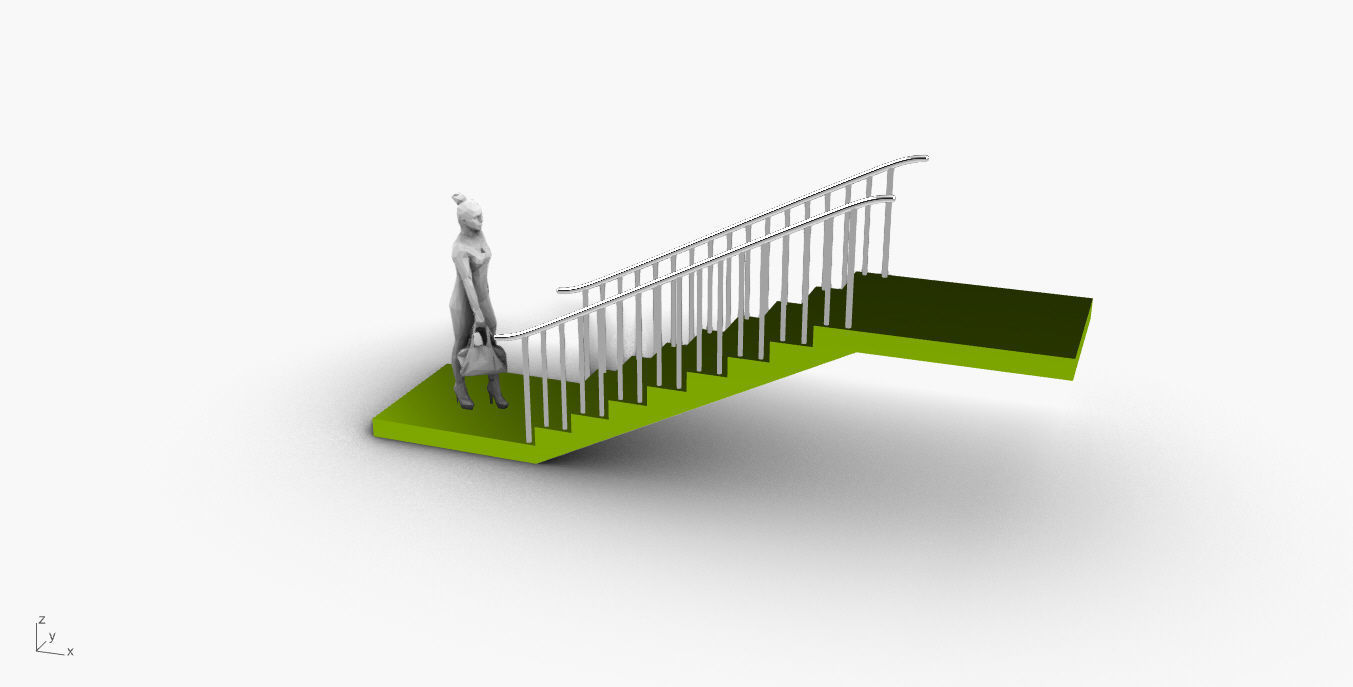 Architectural Linear Stairs with Handrail 3D model_4