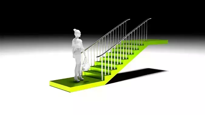Architectural Linear Stairs with Handrail 3D model