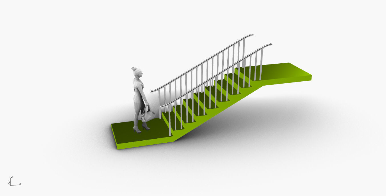 Architectural Linear Stairs with Handrail 3D model_2