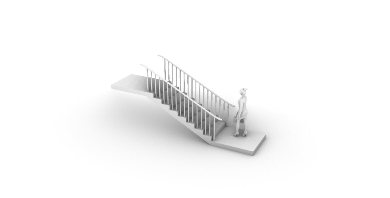 Architectural Linear Stairs with Handrail 3D model_74