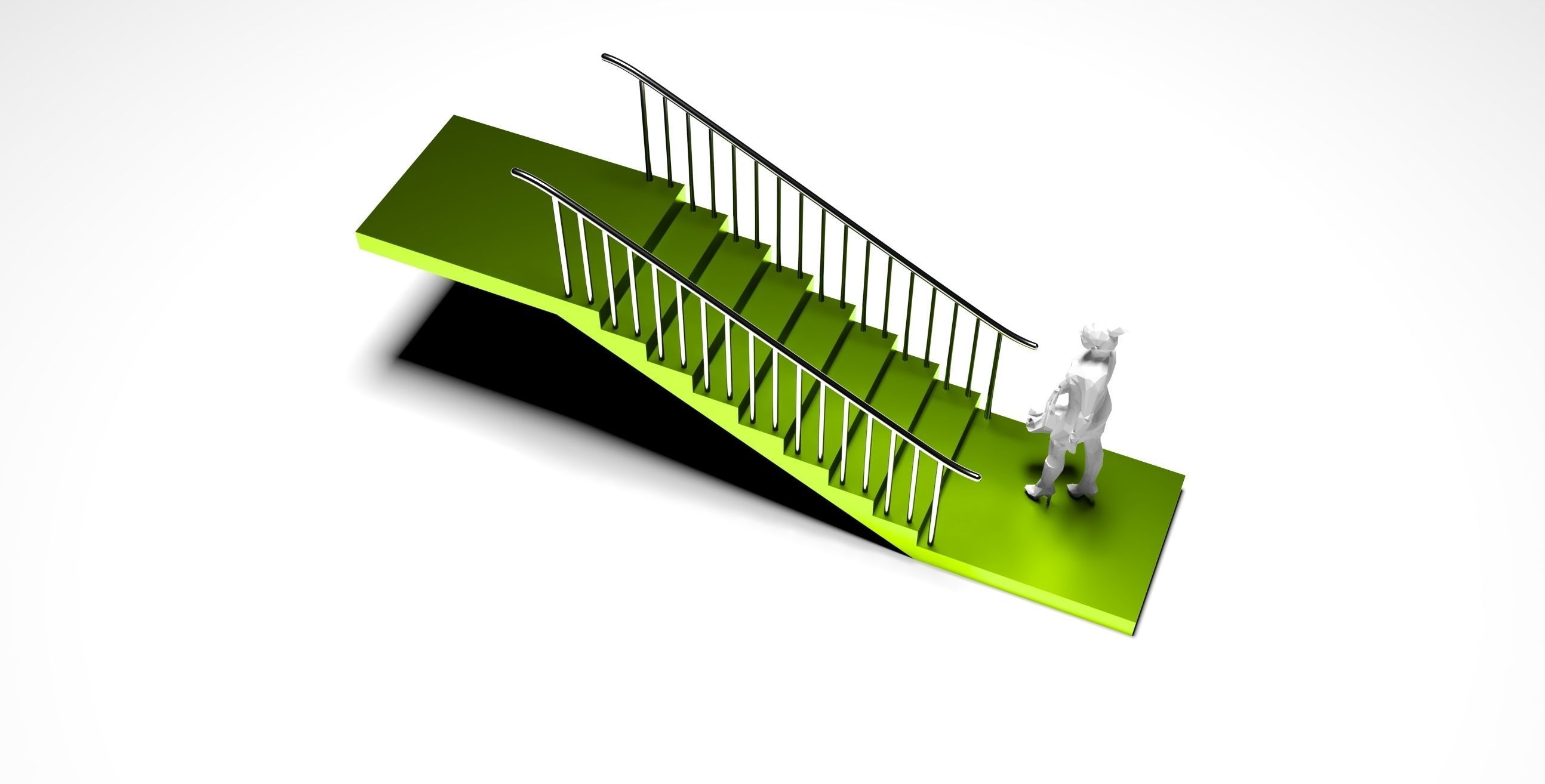 Architectural Linear Stairs with Handrail 3D model_1