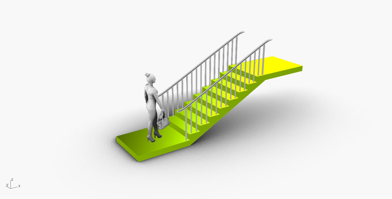 Architectural Linear Stairs with Handrail 3D model_21