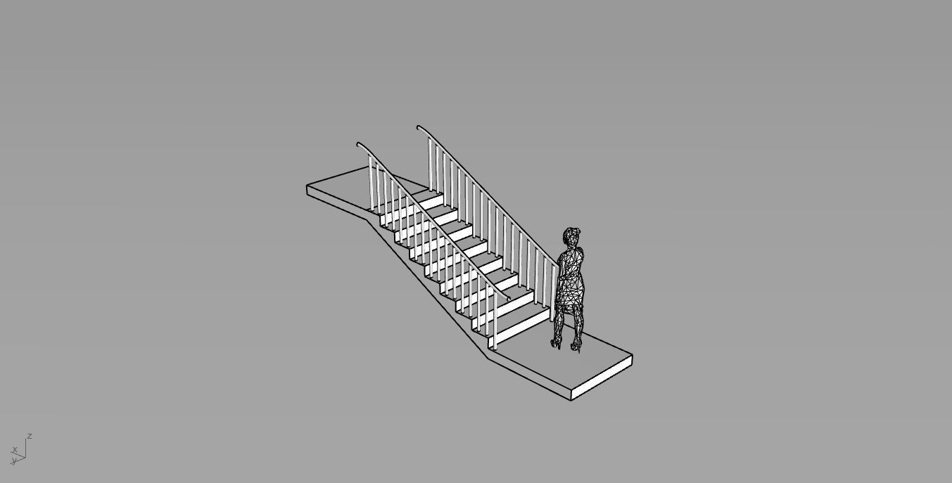 Architectural Linear Stairs with Handrail 3D model_95