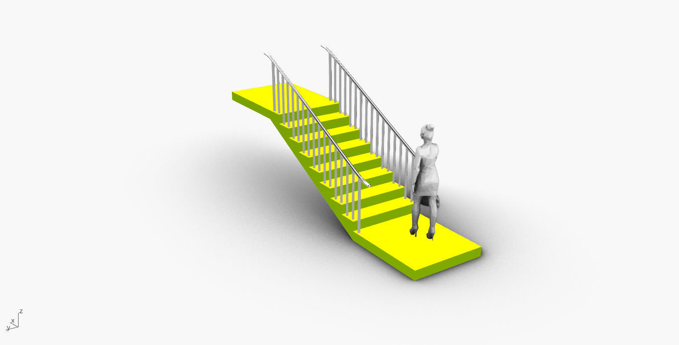 Architectural Linear Stairs with Handrail 3D model_16