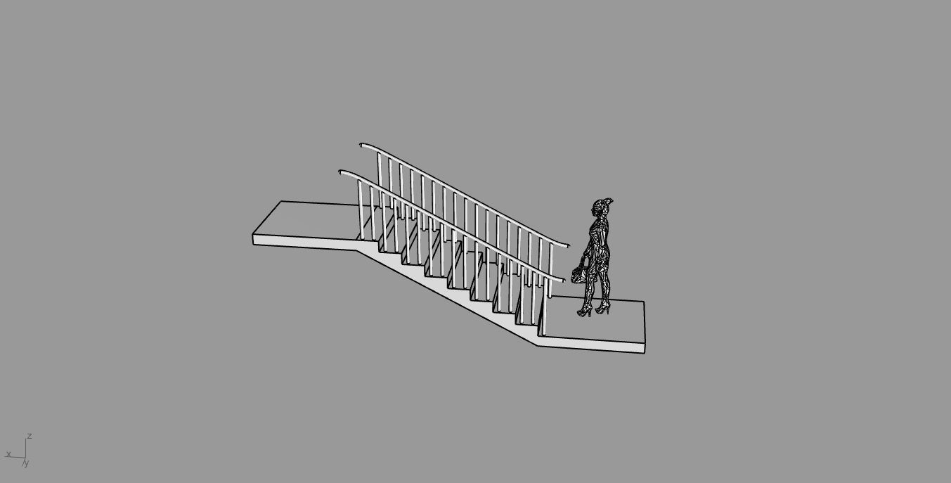 Architectural Linear Stairs with Handrail 3D model_93
