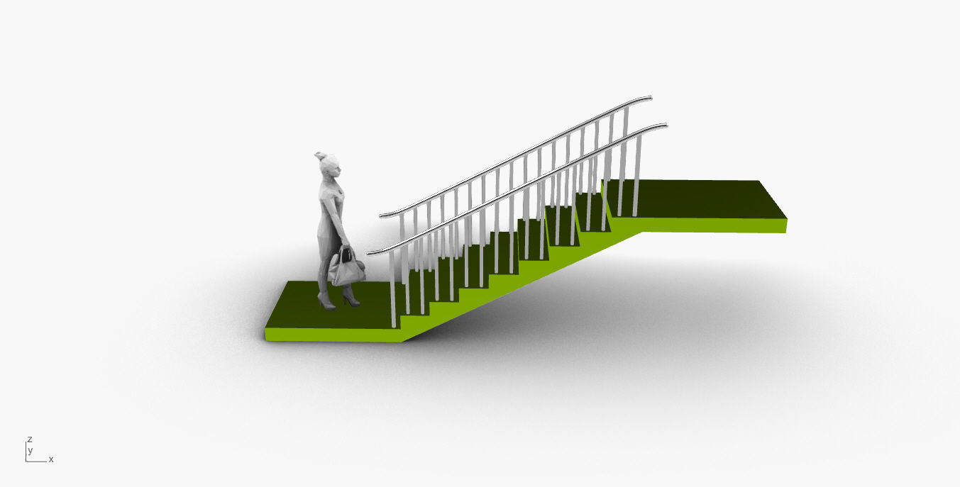 Architectural Linear Stairs with Handrail 3D model_3