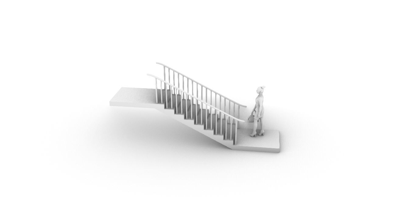 Architectural Linear Stairs with Handrail 3D model_73