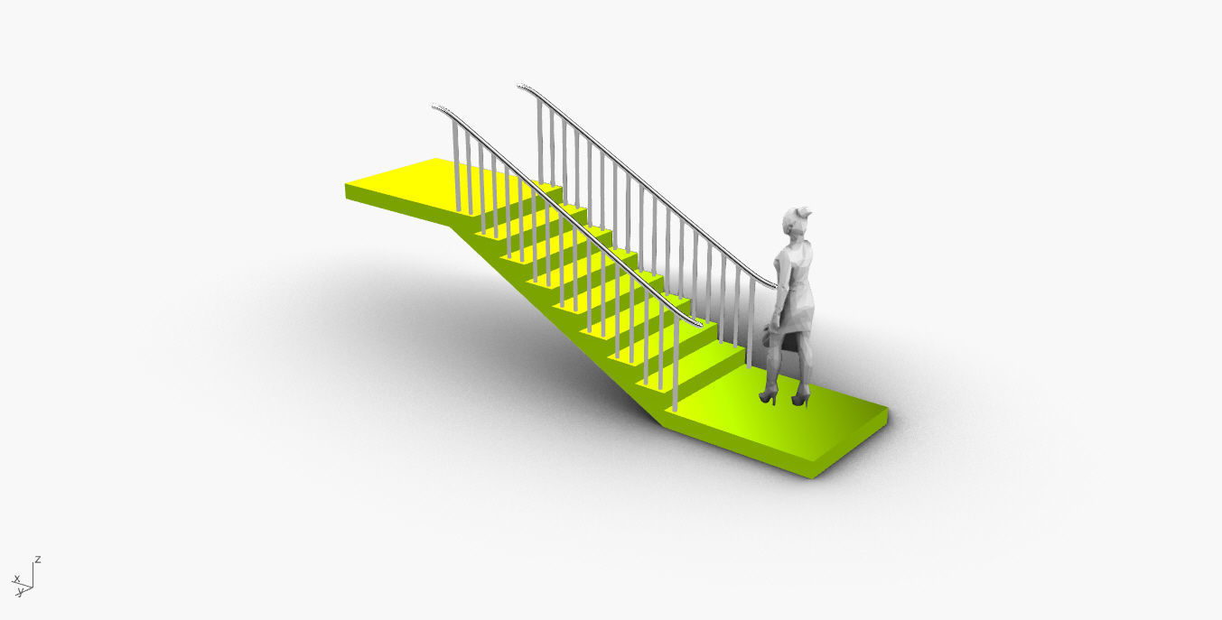 Architectural Linear Stairs with Handrail 3D model_15