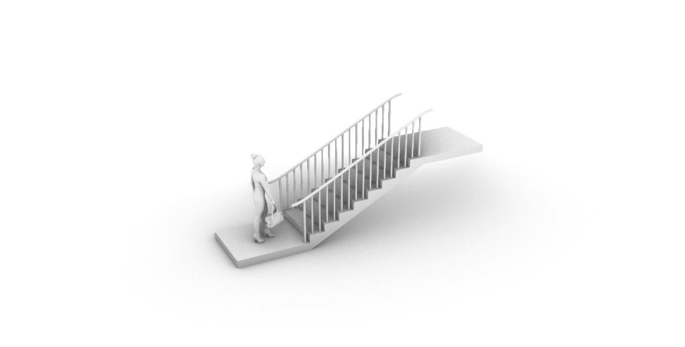 Architectural Linear Stairs with Handrail 3D model_81