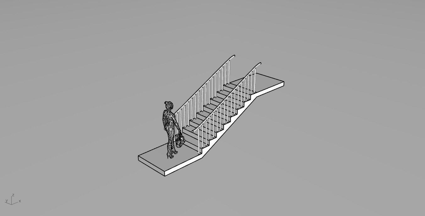 Architectural Linear Stairs with Handrail 3D model_100
