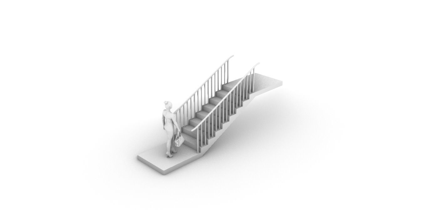 Architectural Linear Stairs with Handrail 3D model_80