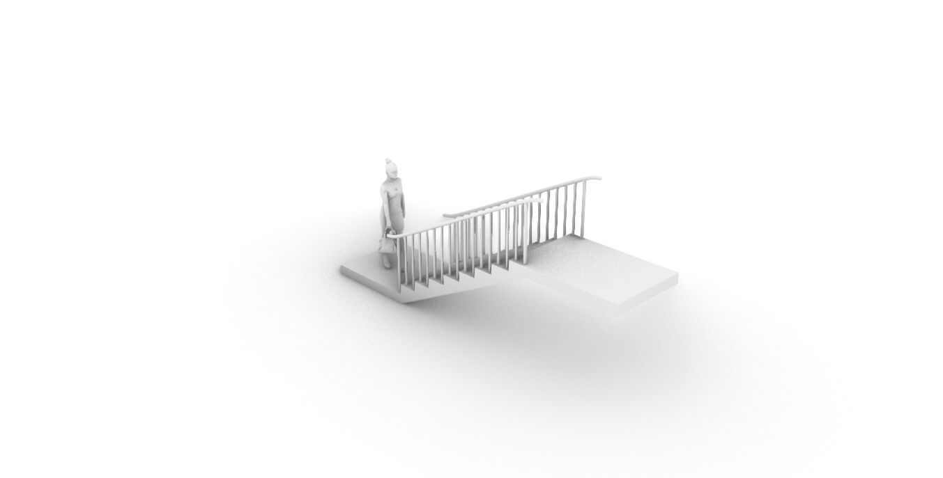 Architectural Linear Stairs with Handrail 3D model_65