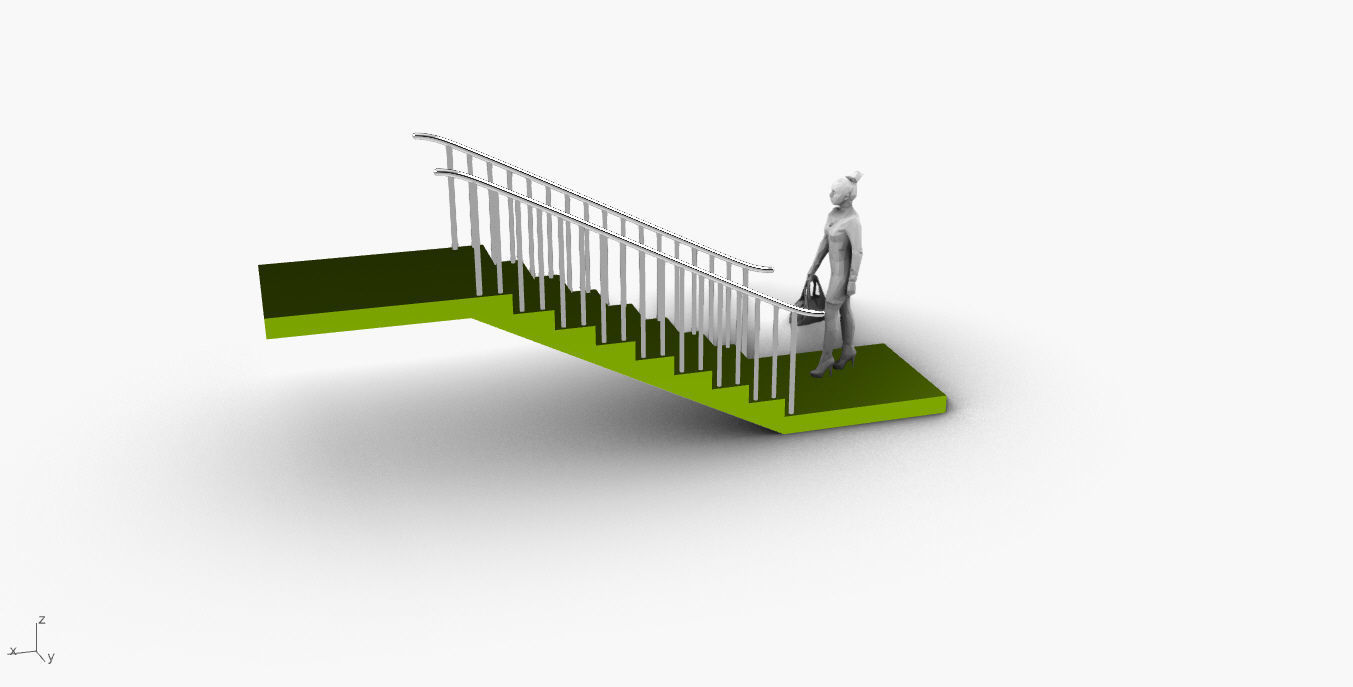 Architectural Linear Stairs with Handrail 3D model_12