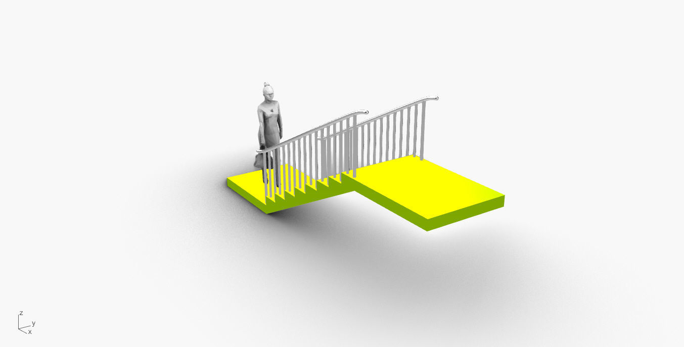 Architectural Linear Stairs with Handrail 3D model_6