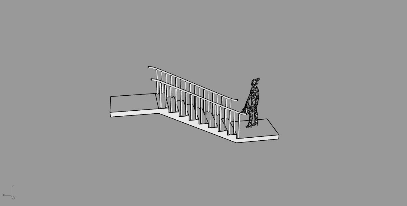 Architectural Linear Stairs with Handrail 3D model_92