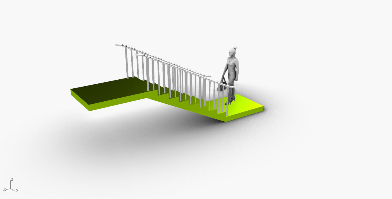 Architectural Linear Stairs with Handrail 3D model_11