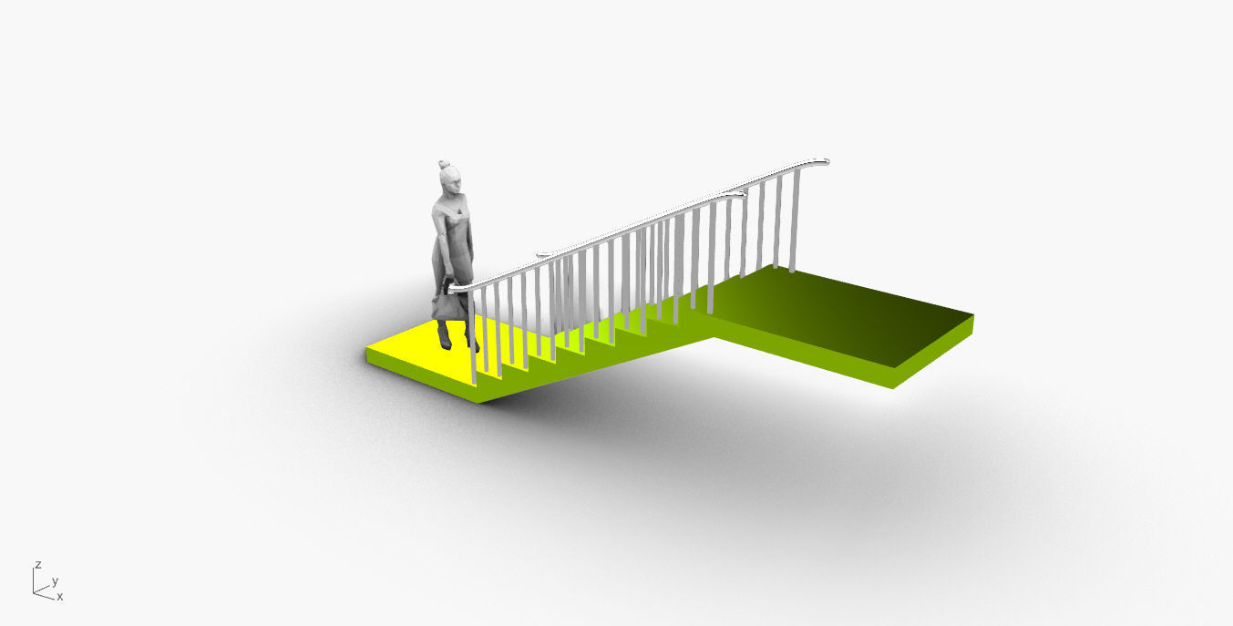 Architectural Linear Stairs with Handrail 3D model_5