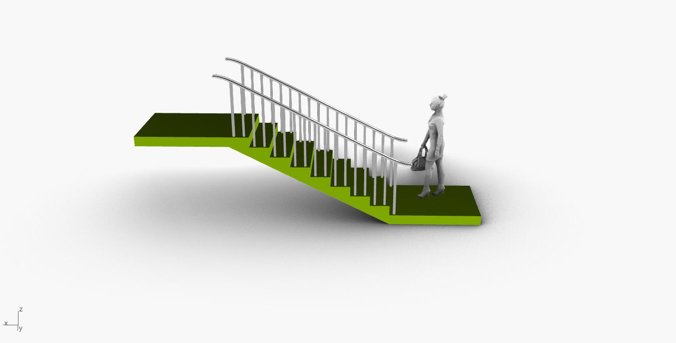 Architectural Linear Stairs with Handrail 3D model_13