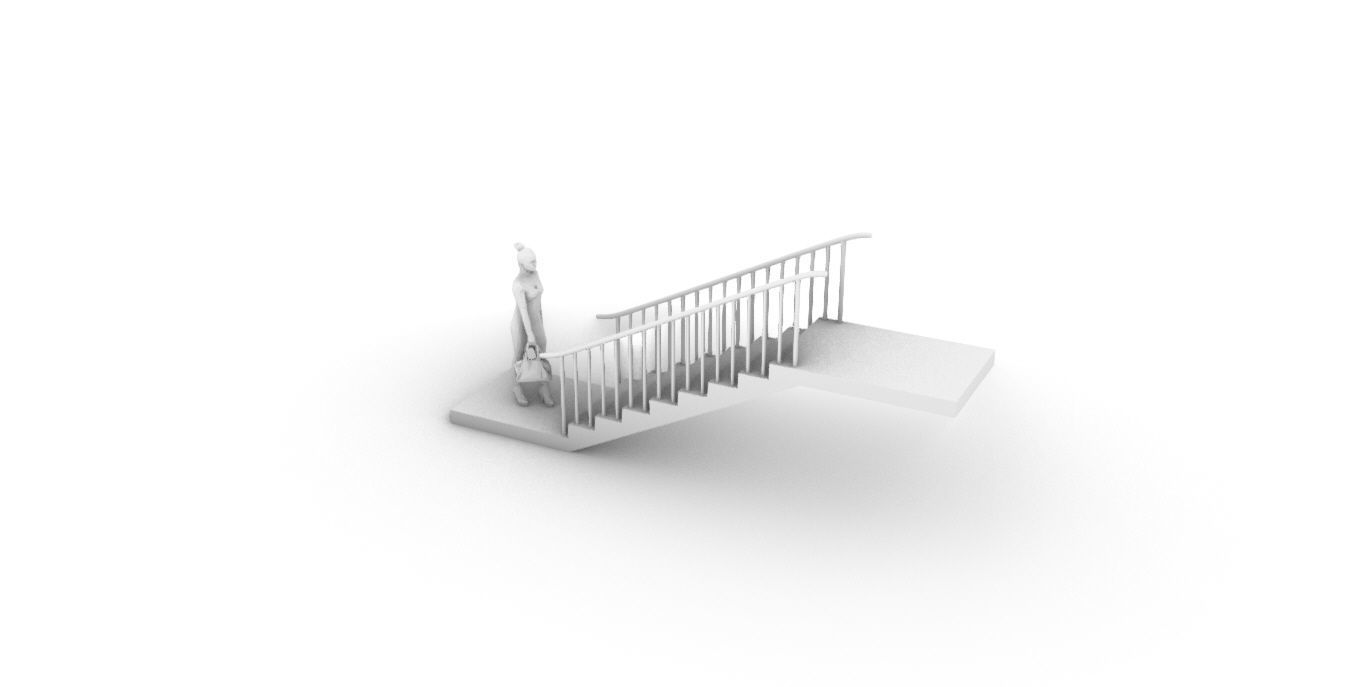 Architectural Linear Stairs with Handrail 3D model_64