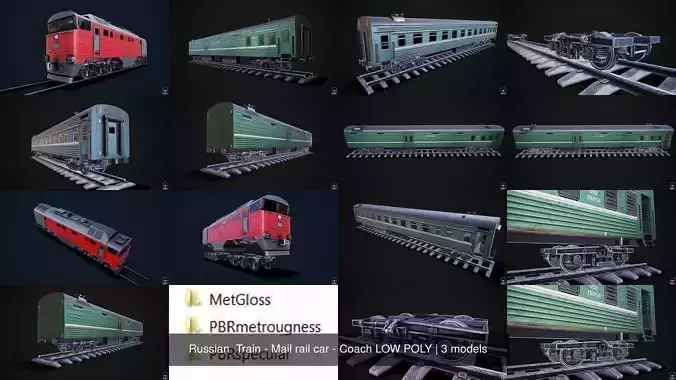 Russian  Train - Mail rail car - Coach LOW POLY 3D Model Collection