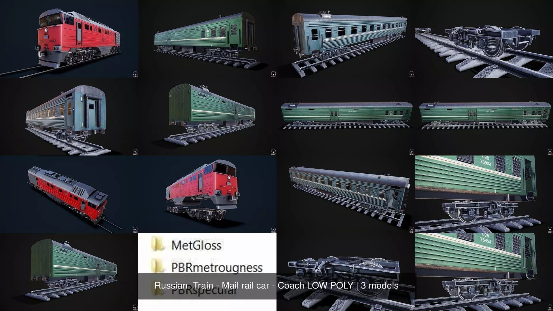 Russian  Train - Mail rail car - Coach LOW POLY 3D Model Collection_0