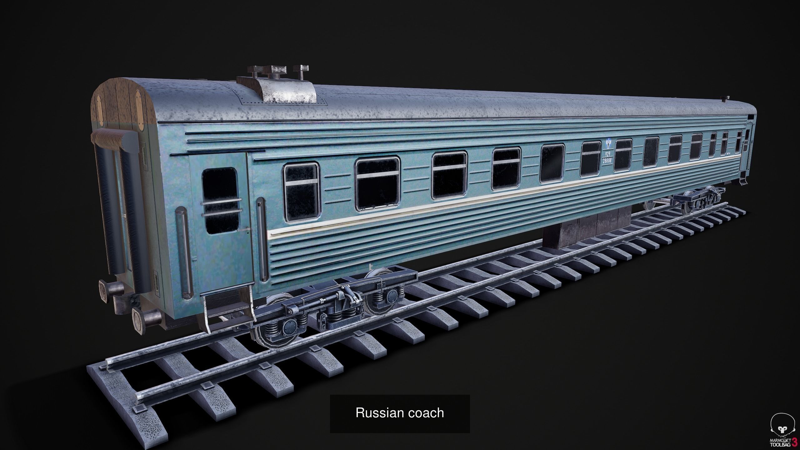 Russian  Train - Mail rail car - Coach LOW POLY 3D Model Collection_3