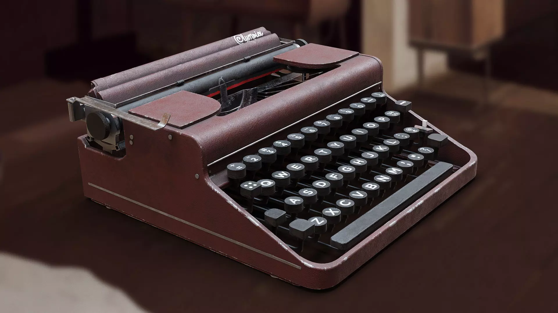 Realistic Game-Ready 1951 Red Olympia SM1 Typewriter model Low-poly 3D model_0