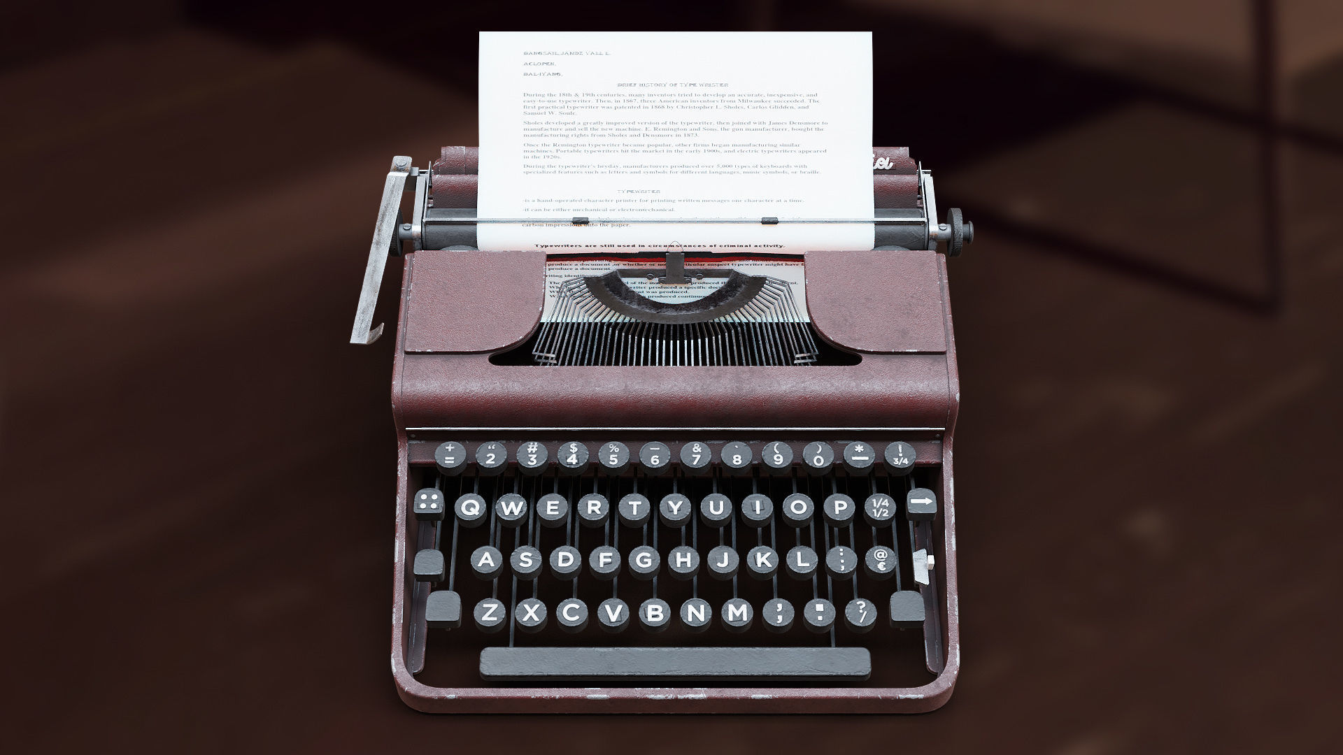 Realistic Game-Ready 1951 Red Olympia SM1 Typewriter model Low-poly 3D model_2