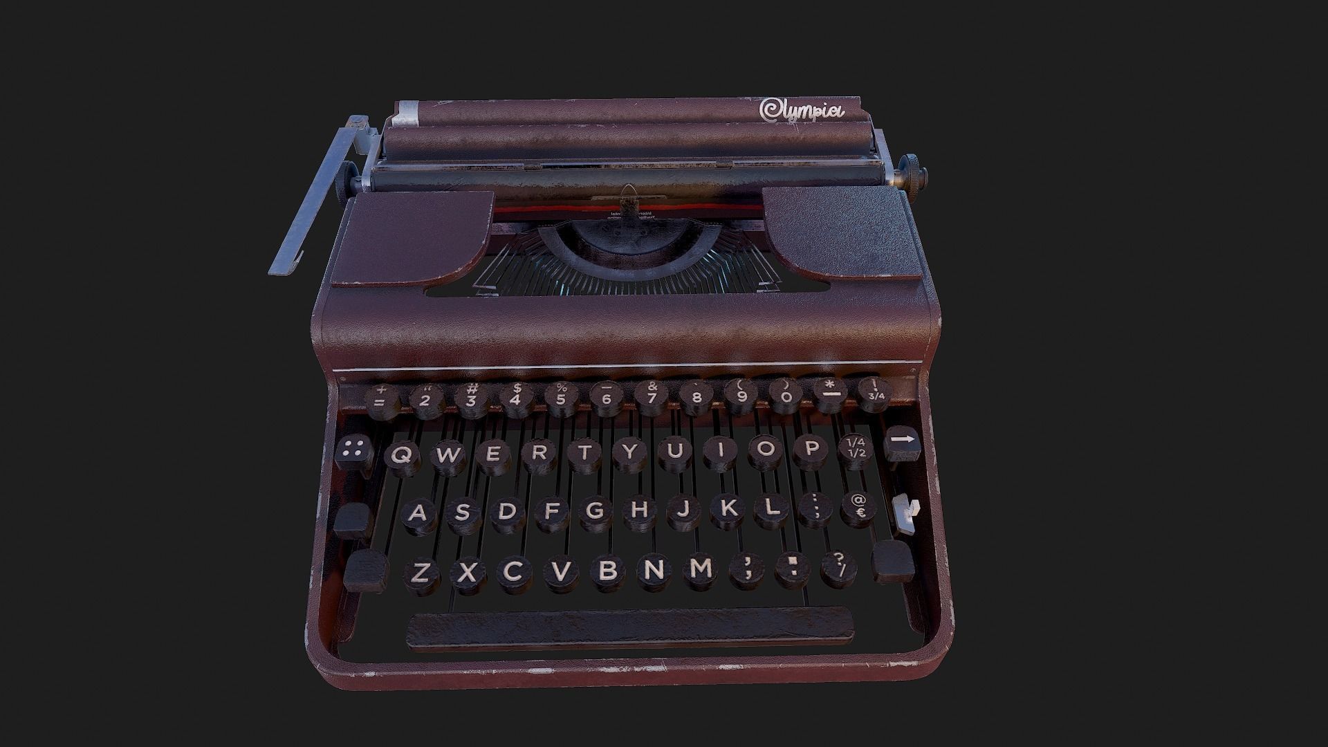 Realistic Game-Ready 1951 Red Olympia SM1 Typewriter model Low-poly 3D model_7