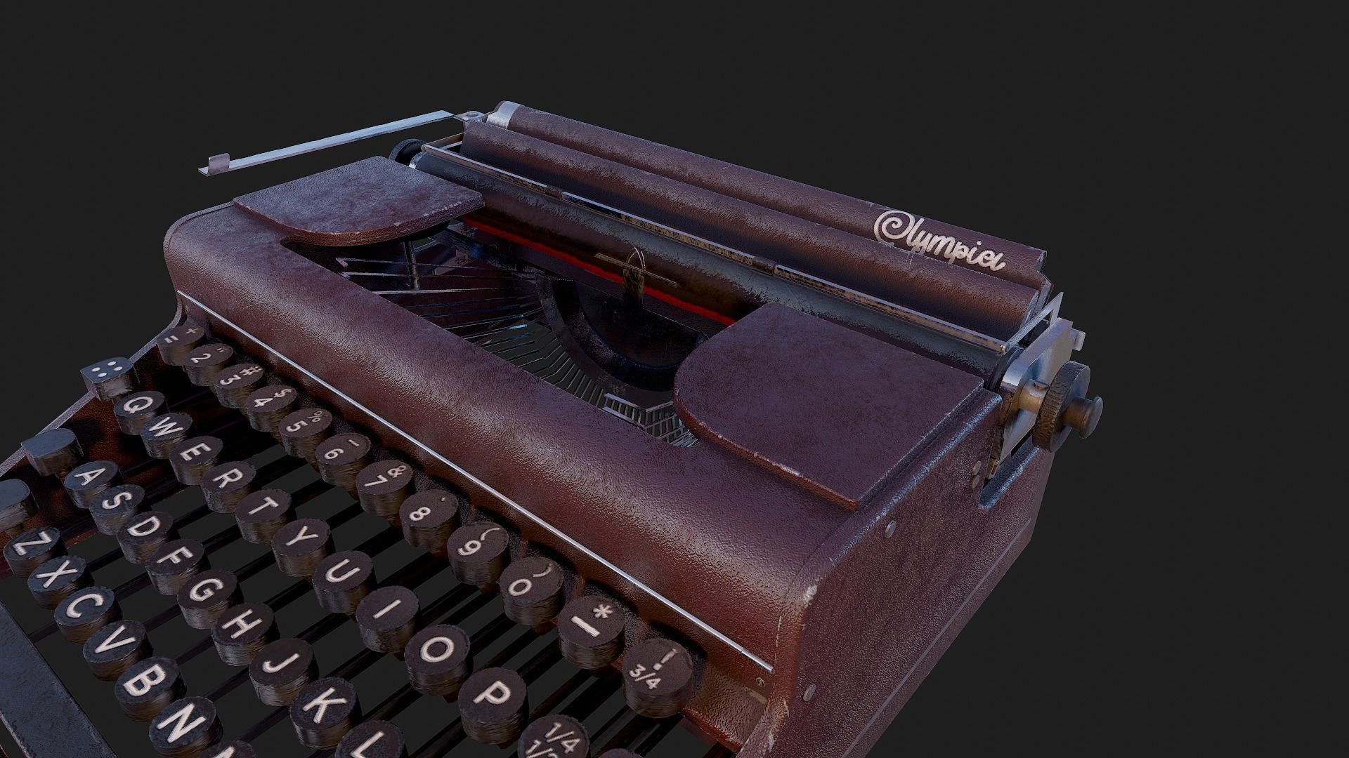 Realistic Game-Ready 1951 Red Olympia SM1 Typewriter model Low-poly 3D model_9