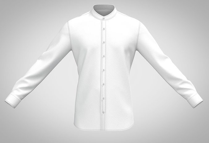 3d WHITE STAND COLLAR SHIRT WITH FULL SLEEVE Low-poly 3D model