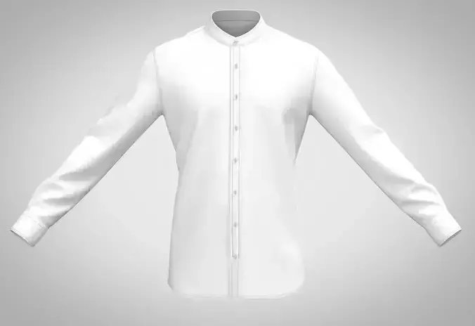 3d WHITE STAND COLLAR SHIRT WITH FULL SLEEVE Low-poly 3D model