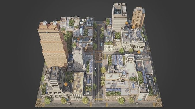 Realistic City District A21-A26 MAYA Low-poly 3D model 6