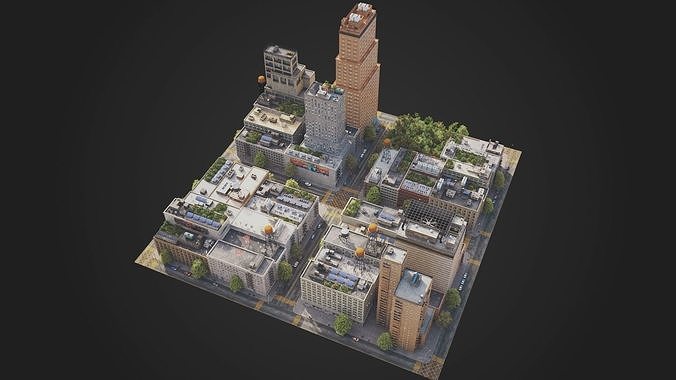 Realistic City District A21-A26 MAYA Low-poly 3D model 3
