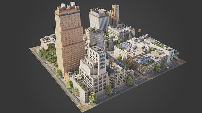Realistic City District A21-A26 MAYA Low-poly 3D model 5
