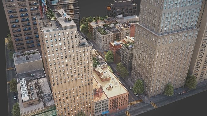 Realistic City District C17-A29 MAYA Low-poly 3D model 7