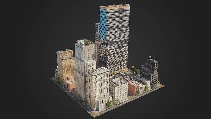 Realistic City District C17-A29 MAYA Low-poly 3D model 3