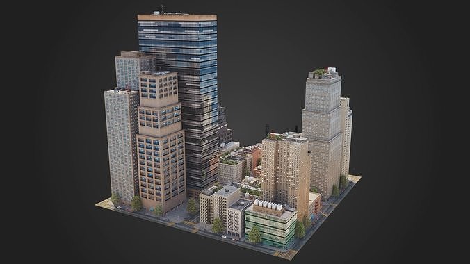 Realistic City District C17-A29 MAYA Low-poly 3D model 2